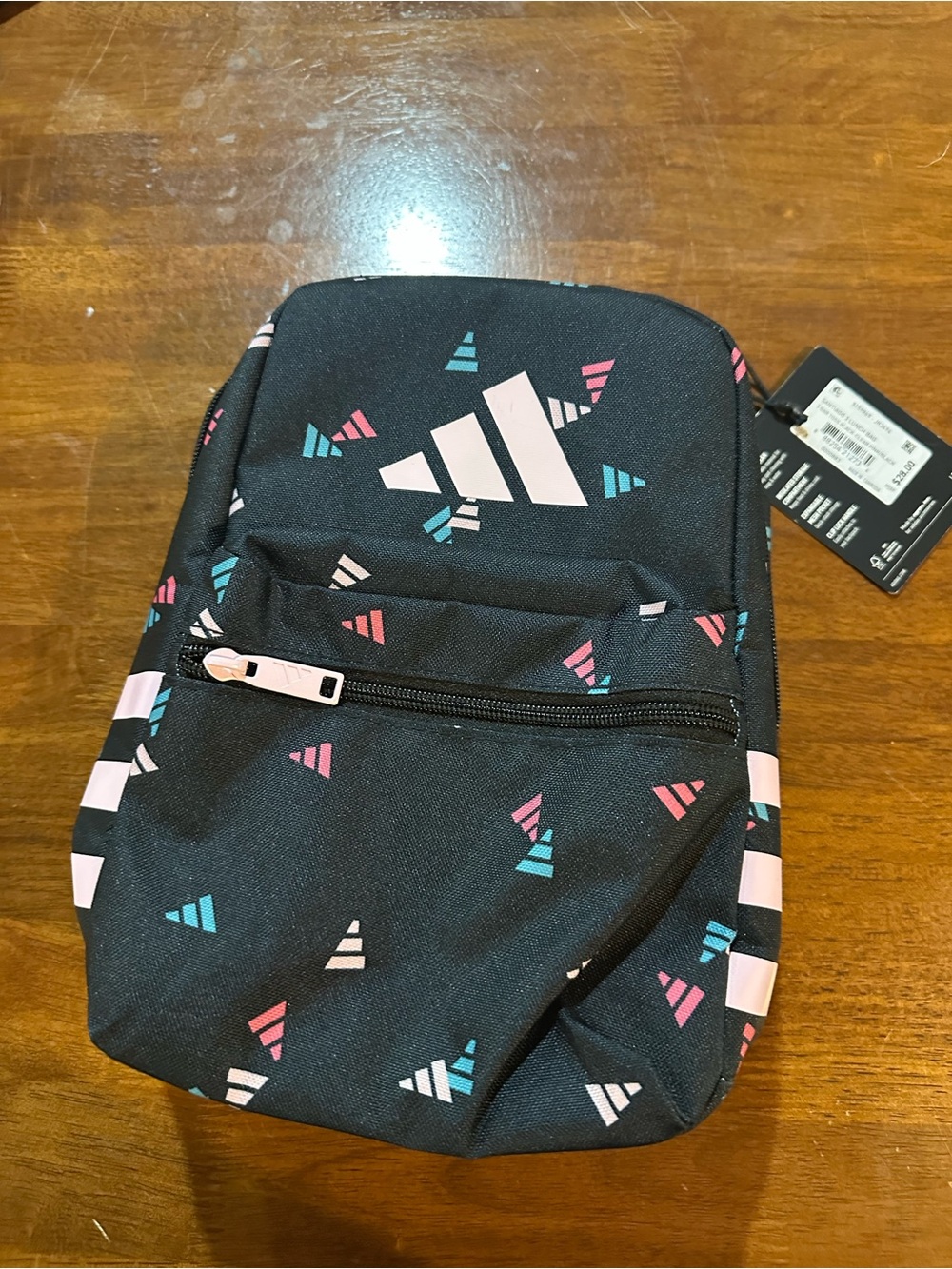 adidas lunchbox in Black with Pink & Teal Triangle Accents